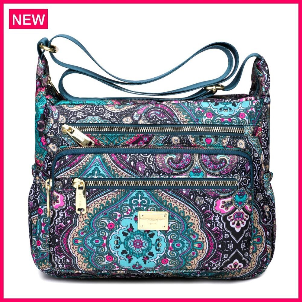 Waterproof Nylon Tote with 10 Pockets, Adjustable Strap, Anti-Theft Design